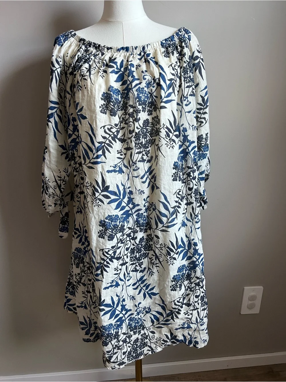 100% linen made in Italy Blue Floral dress summer romantic flower lagenlook - Picture 5 of 10